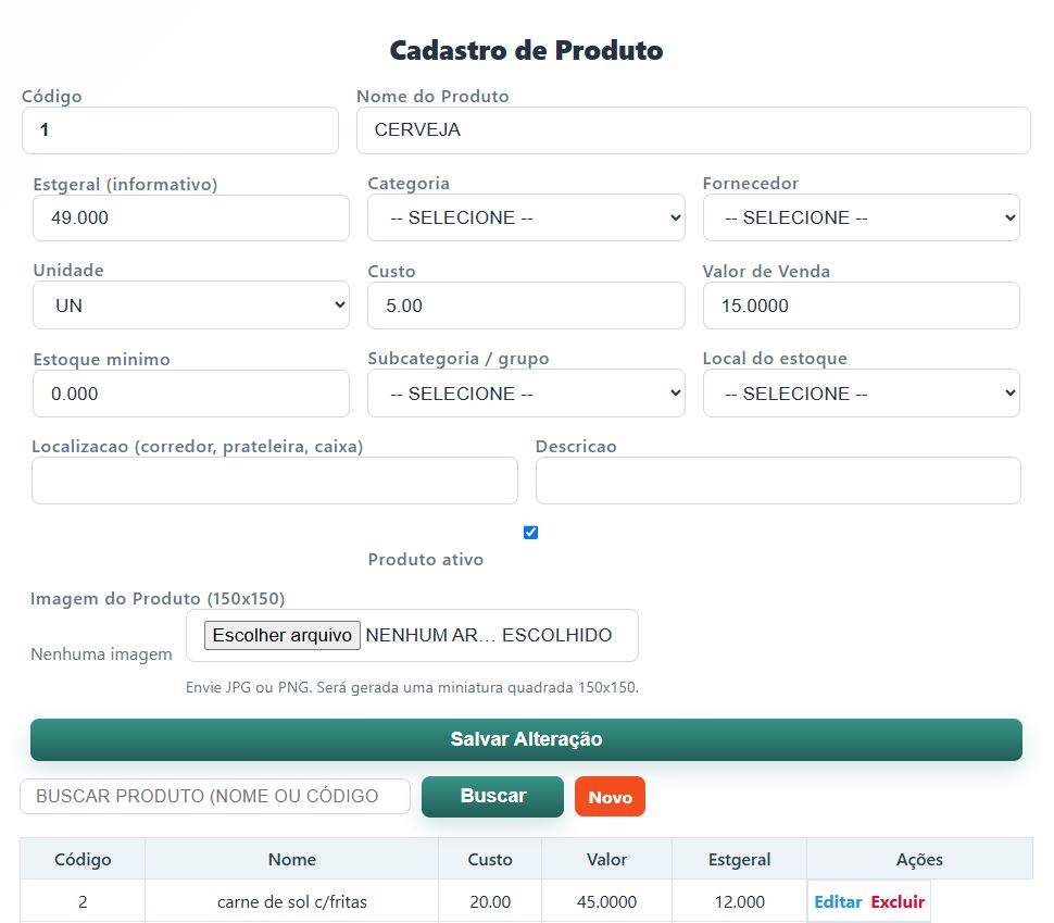 Cadastro de produtos do Estoque Online