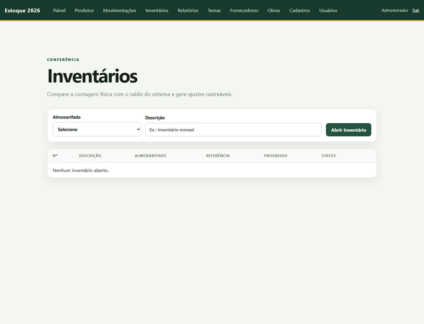 Controle de inventários