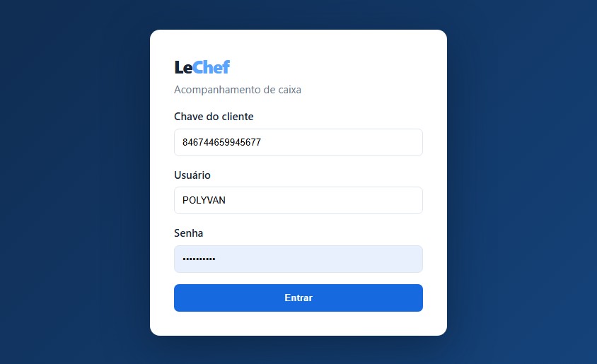 Tela de acesso do Monitor LeChef com campos para c&oacute;digo da empresa, usu&aacute;rio e senha